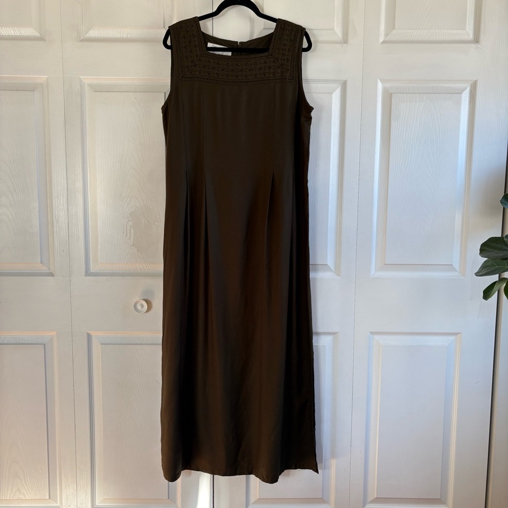 Sarah Elizabeth Vintage Dress 14 Olive Green Sheath Embroidery Grunge Whimsigoth